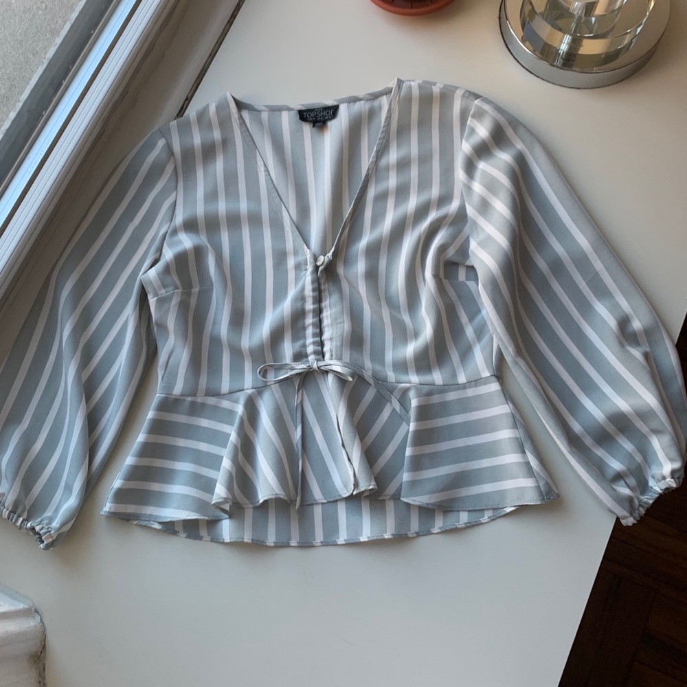 TopShop Petite Cropped Striped Peplum Blouse - Picture 2 of 4